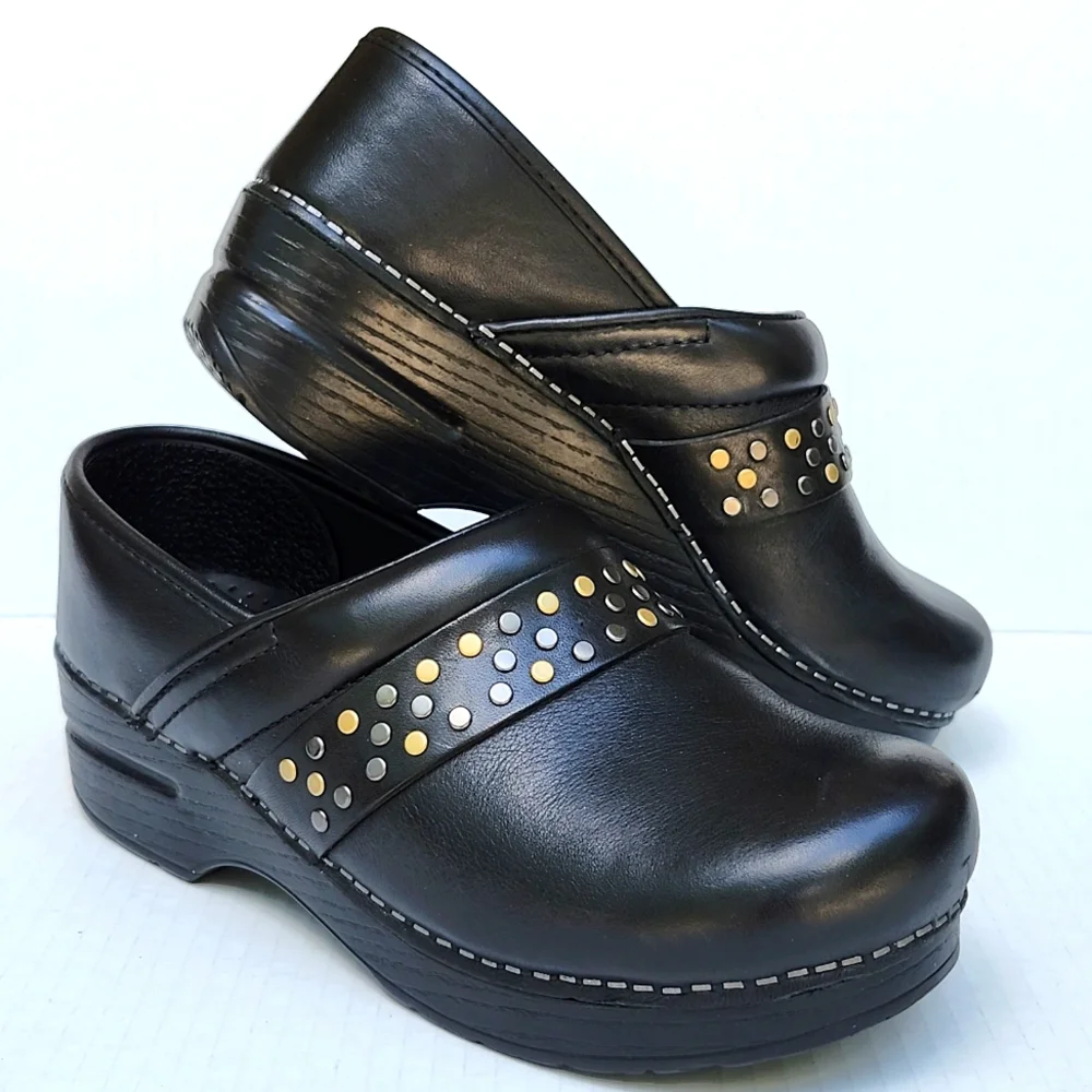 DANSKO PAVAN PROFESSIONAL BLACK NAPPA LEATHER CLOGS - Picture 1 of 11